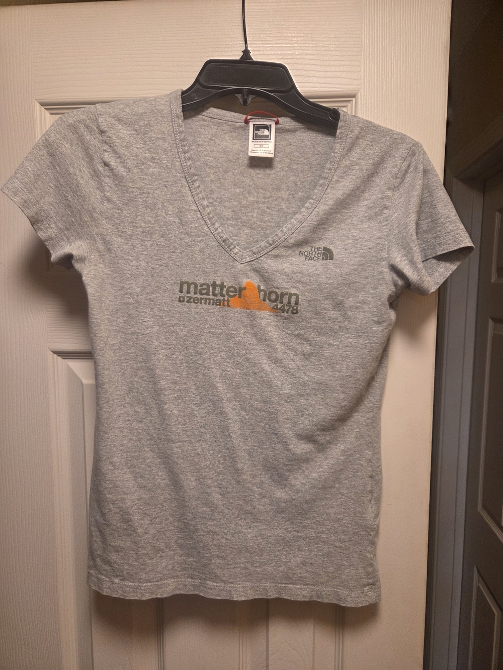 The North Face Light Gray V‑Neck Tee with Small Logo